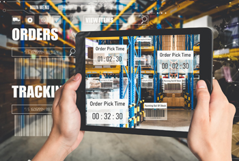 Smart warehouse management system using augmented reality technology to identify package picking and delivery.